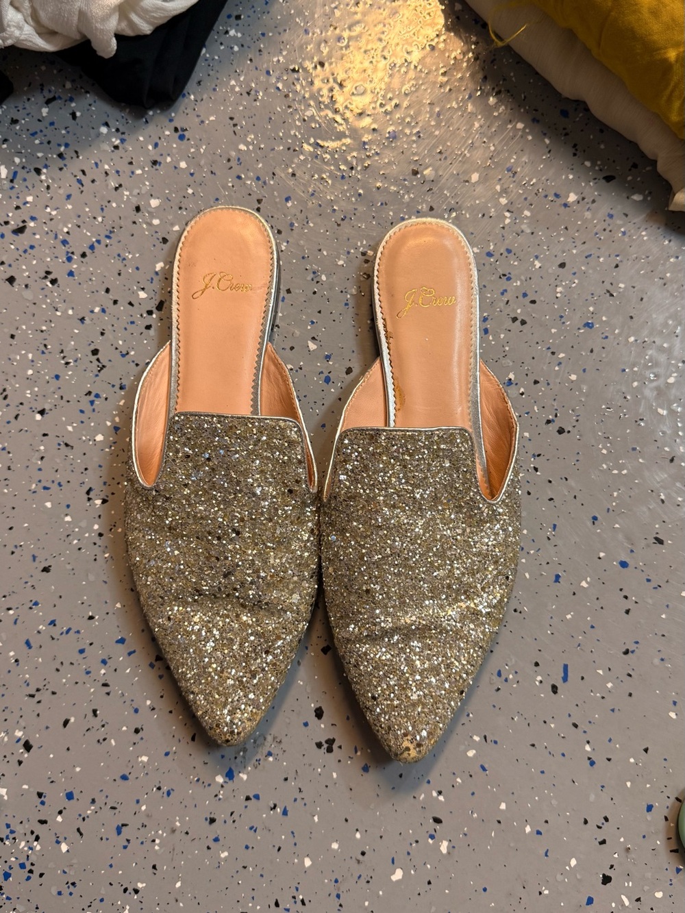 J. Crew silver Glitter Pointed-Toe Slip-On Mules 7.5